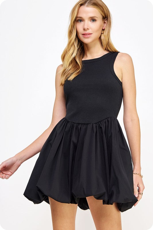 Black Balloon Poplin Mini Dress