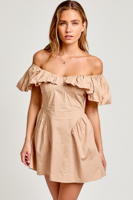 Puff Sleeve Off Shoulder Mini Dress