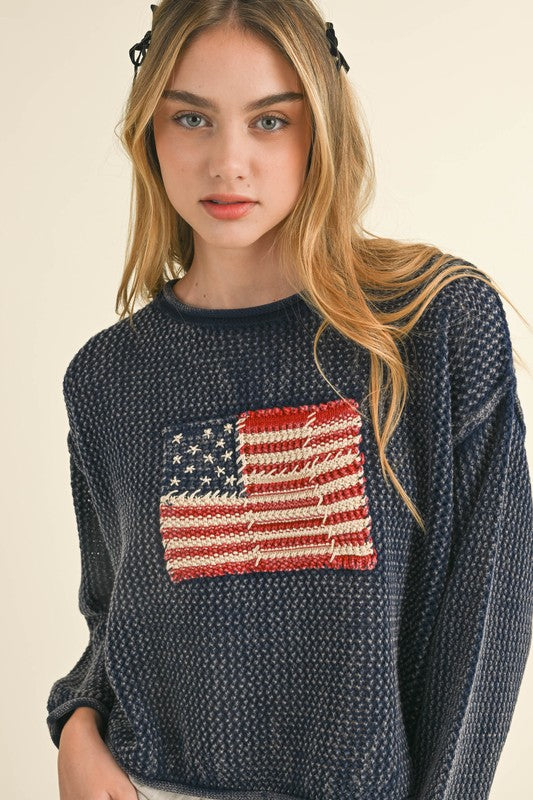 Vintage Flag Knitted Sweater Top