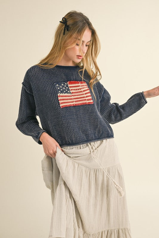 Vintage Flag Knitted Sweater Top