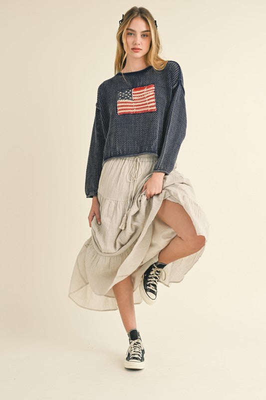 Vintage Flag Knitted Sweater Top