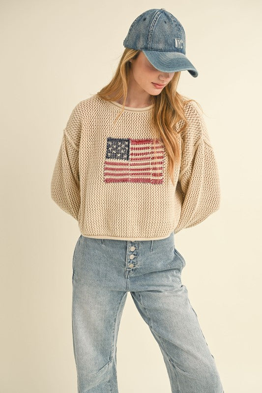 Vintage Flag Knitted Sweater Top