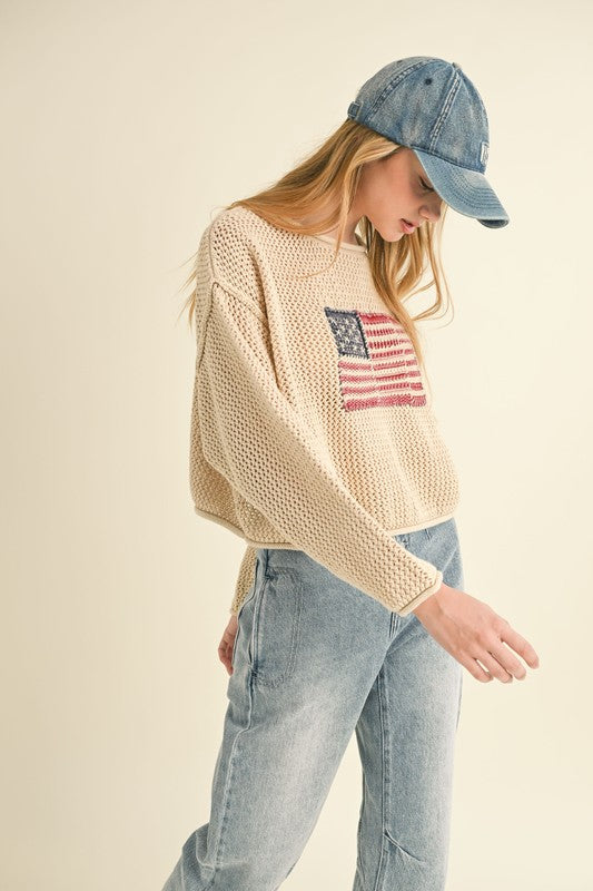 Vintage Flag Knitted Sweater Top