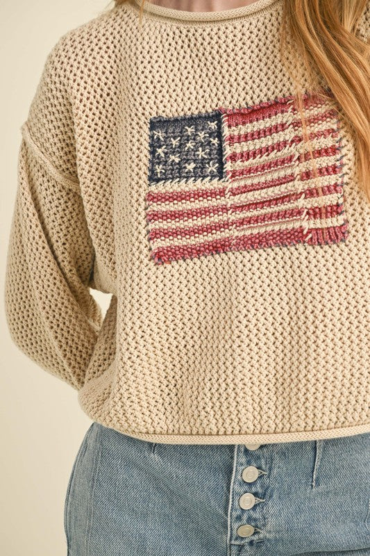 Vintage Flag Knitted Sweater Top