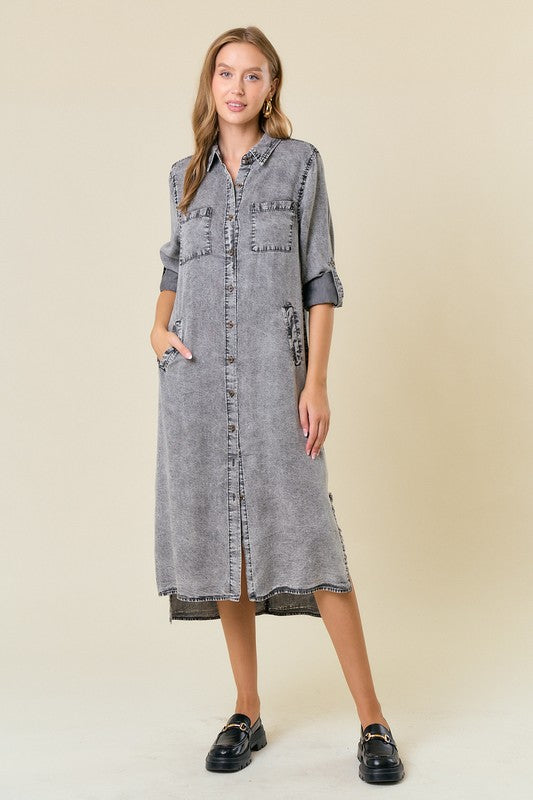 Frayed Tencel Denim Midi Dress