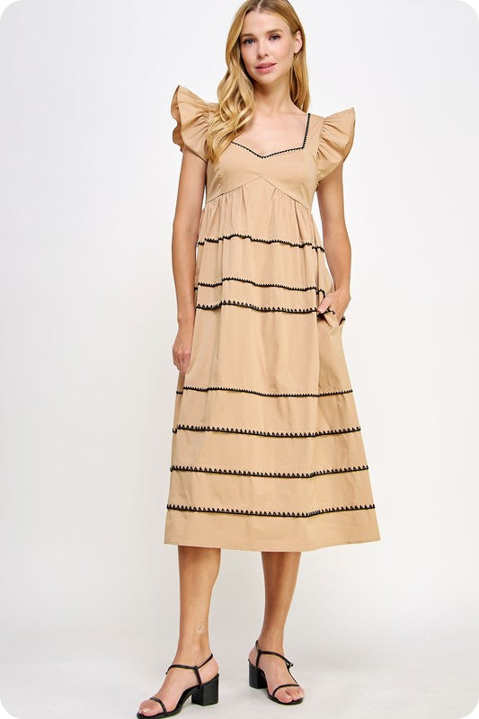 Taupe Embroidered Dress