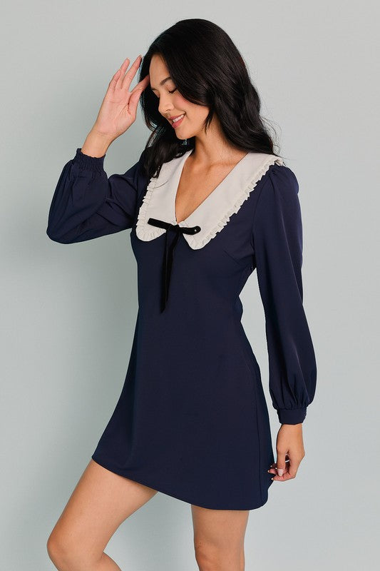 Long Sleeve Mini Dress with Collar