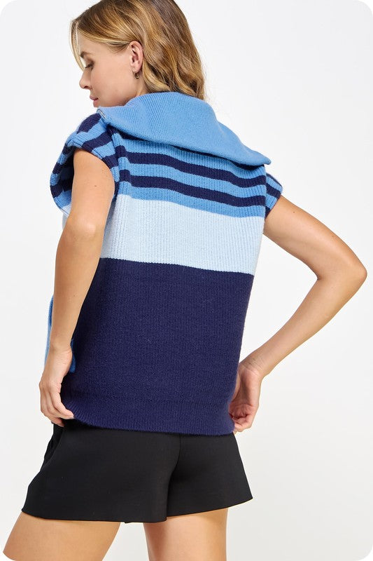 Color Block Sleeveless Sweater Top