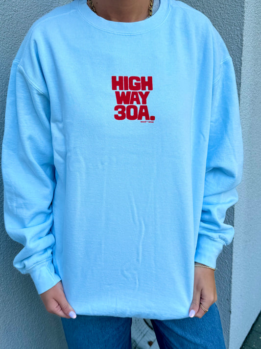 Places on 30A 26' Sweatshirt - Red on Light Blue