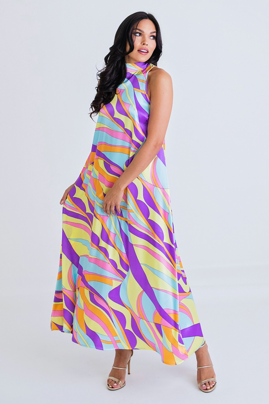 Groovy Mock Halter Maxi Dress