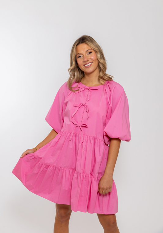 Solid Bow Poplin Dress