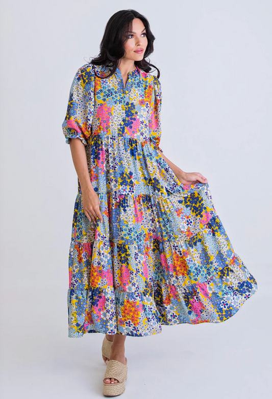 Floral Vintage Puff Sleeve Maxi Dress