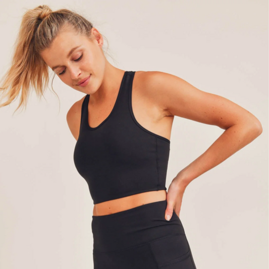 Black Athletic Racer Crop Tank