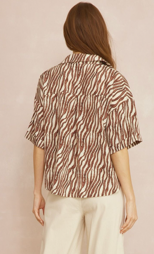 Tiger Print Button Up Top