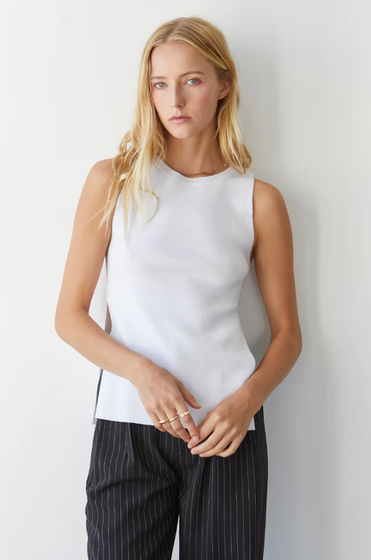 Gianna Side Slit Sleeveless Knit Top - White