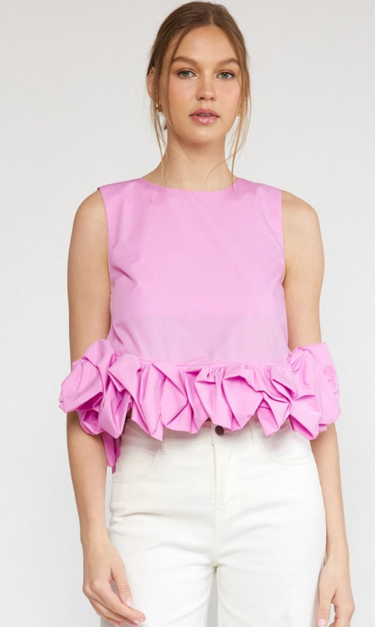 Baby Pink Sleeveless Bottom Ruffle Top