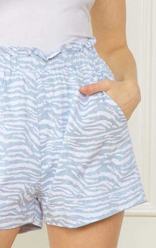 Blue Print Ruffle Waist Short
