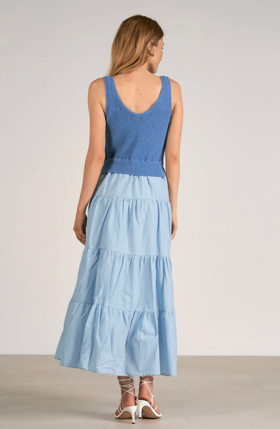 LT Blue Mixed Media Tiered Dress