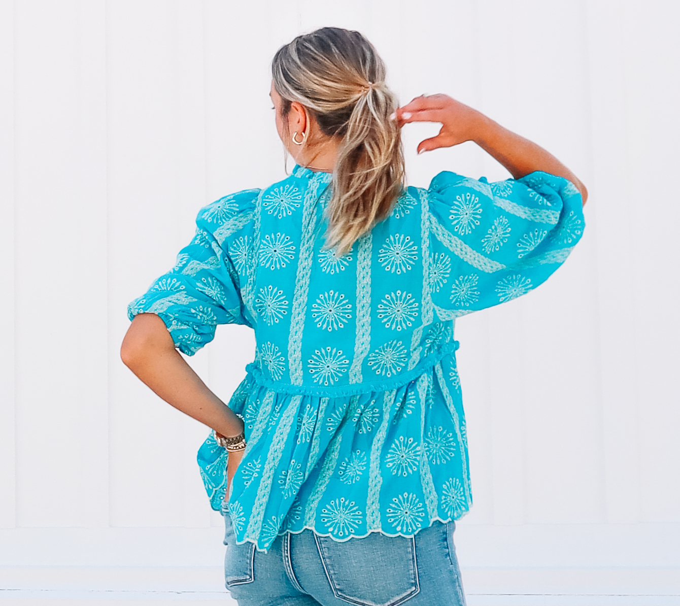 Aqua Embroidered Top