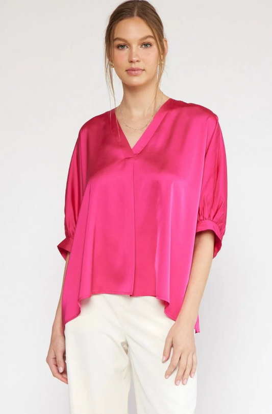 V Neck Blouse - Fuchsia