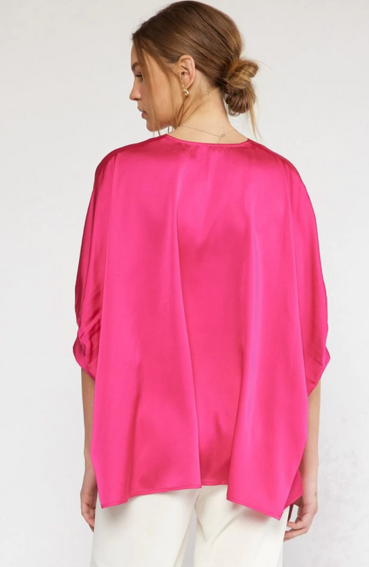 V Neck Blouse - Fuchsia