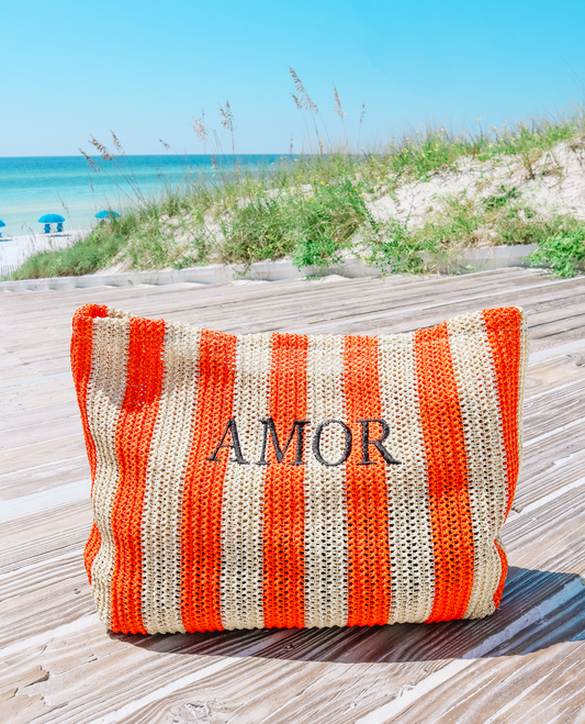 Amor Crotchet Tote - Orange Stripe