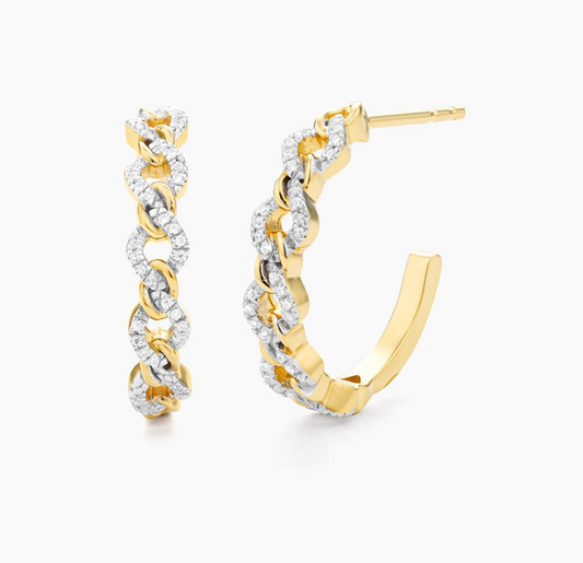 Mixed Link Hoop Earrings (Gold)
