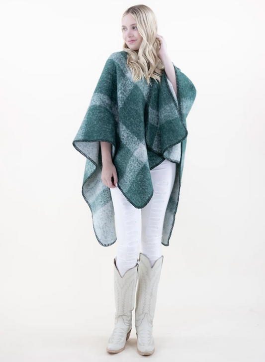 Check Plaid Ruana Wrap - Green
