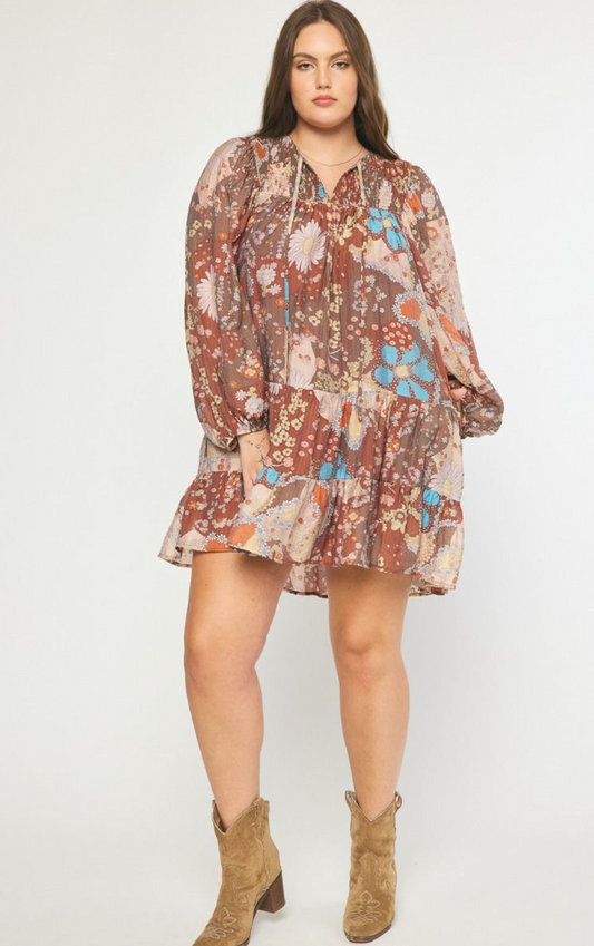 Brown Floral Midi Dress