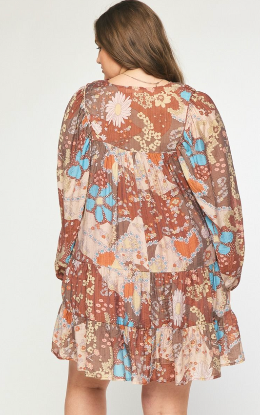 Brown Floral Midi Dress