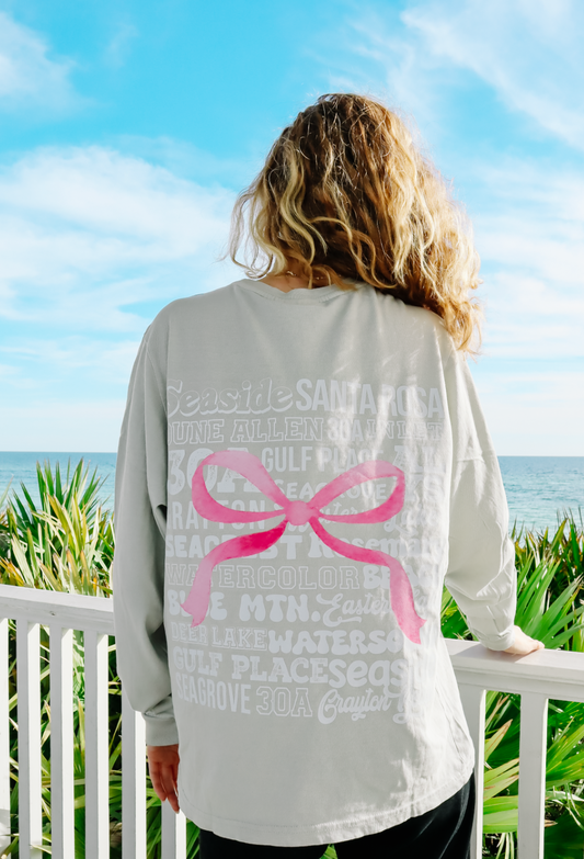 30A Places Pink Bow Long Sleeve Tee - Silver