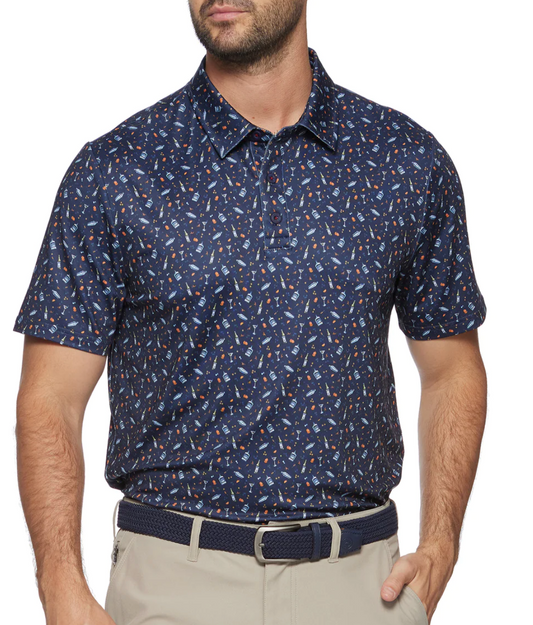 Paterson SS Drink Print Performance Polo (Navy)