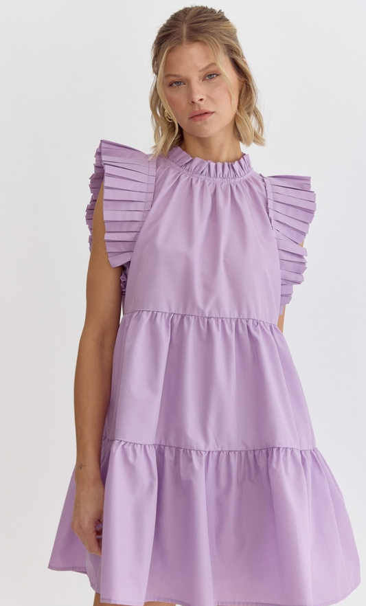 Lavender Ruffle Sleeve Layered Dress