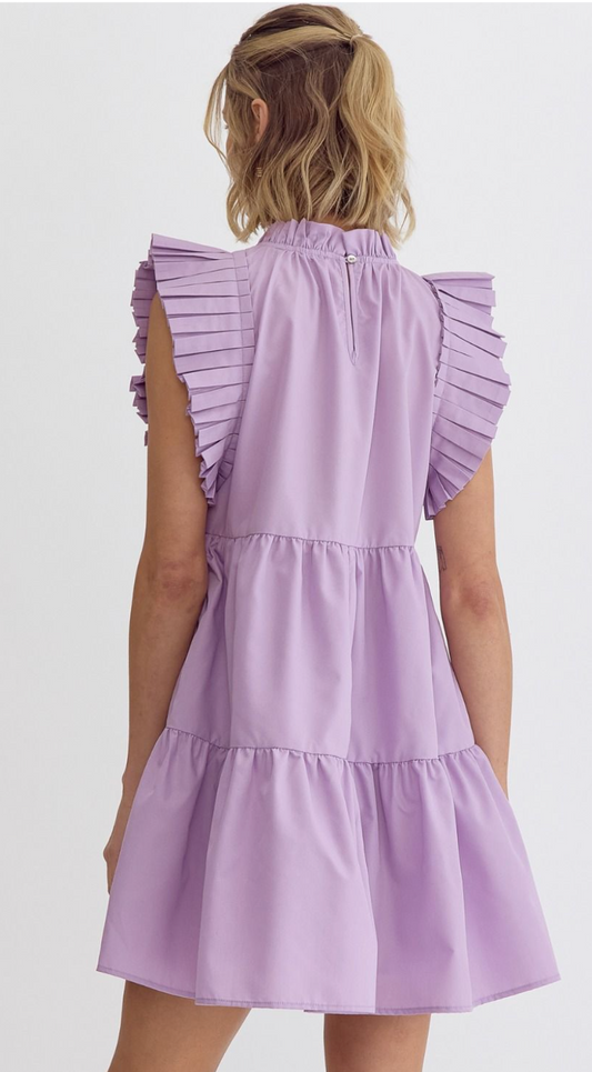 Lavender Ruffle Sleeve Layered Dress