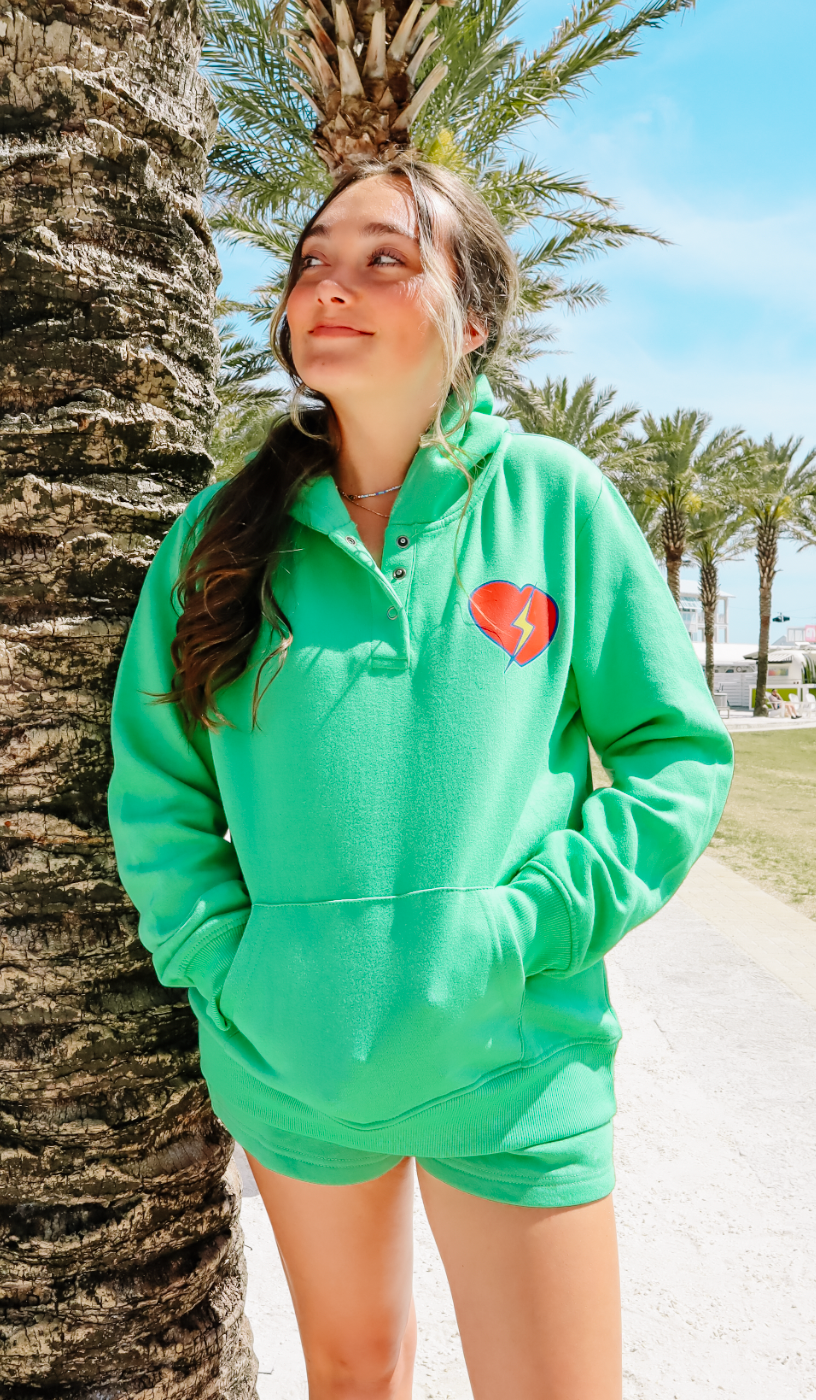 30A Lightning Heart 1/4 Snap Hoodie - Shamrock