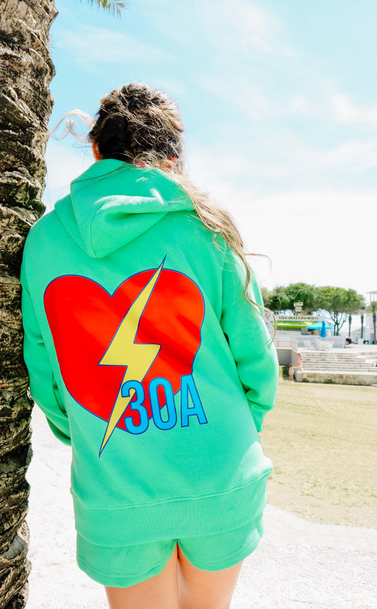 30A Lightning Heart 1/4 Snap Hoodie - Shamrock