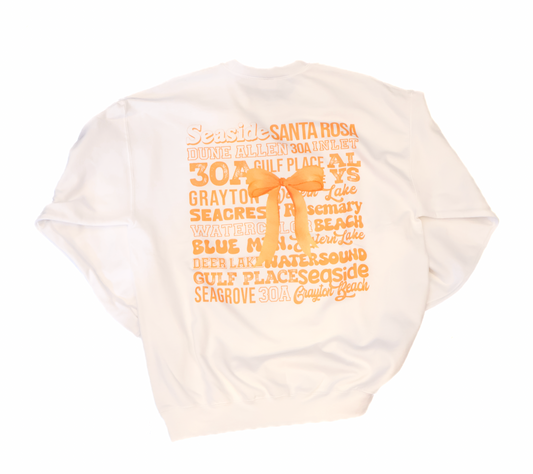 Places On 30A (2024) Orange Sherbet Bow Sweatshirt - White