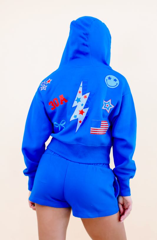 USA Crop Zip Hoodie (UltraMarine)