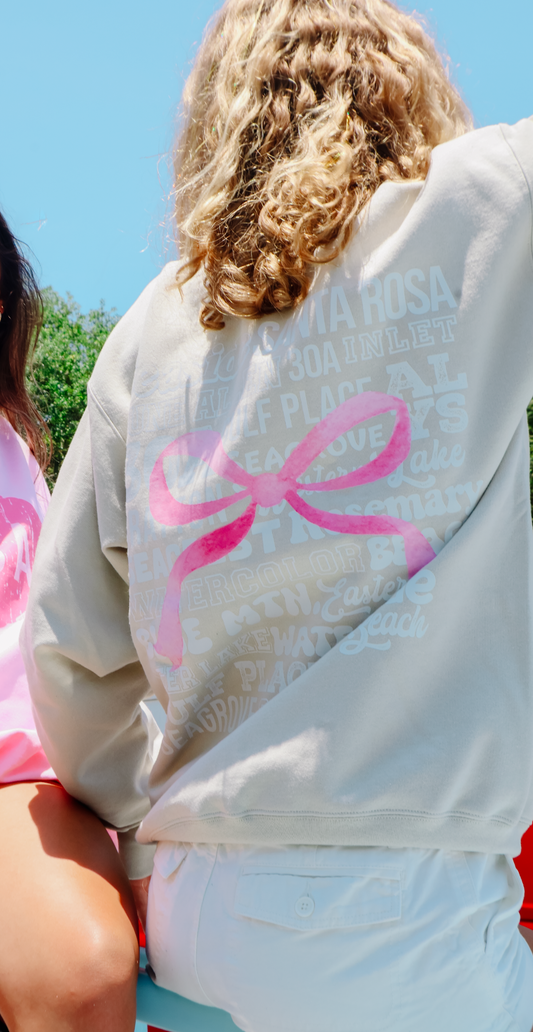 Places On 30A Bow 2024 Sweatshirt (Beige/Pink)