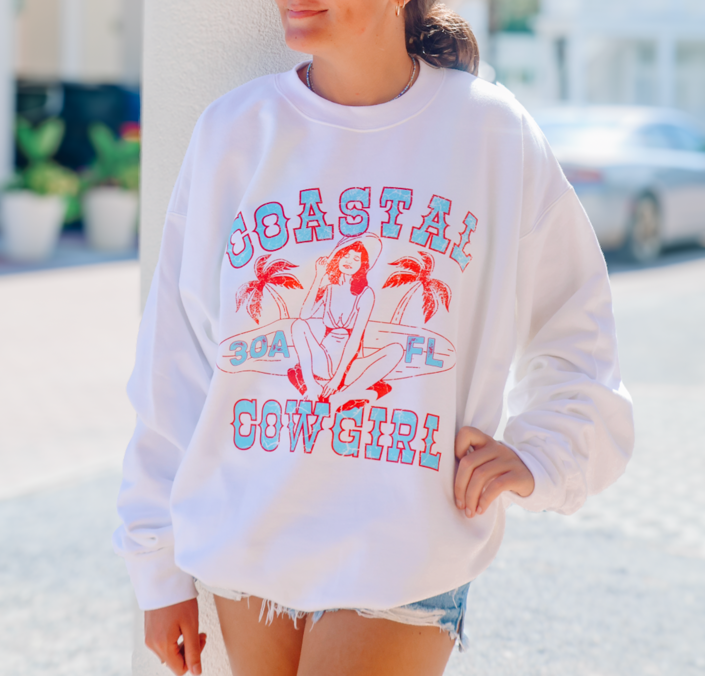 Retro Coastal Cowgirl Sweatshirt - CC Natural