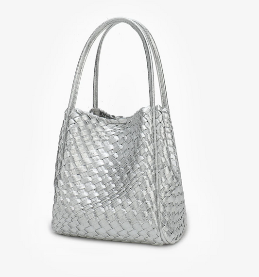 Hollace Mini Tote Woven Hi Shine Silver