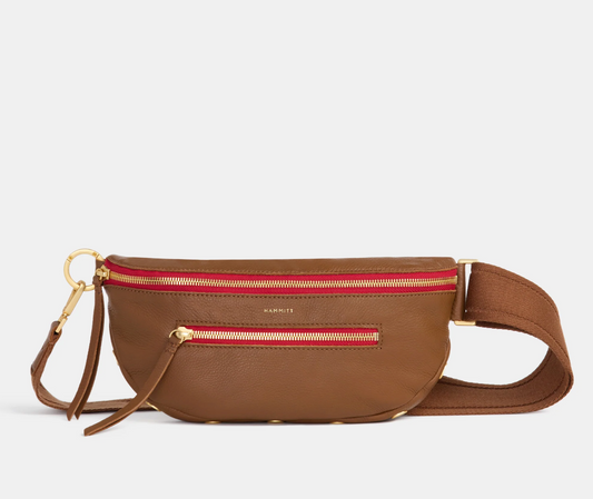 CHARLES CROSSBODY MED - Mahogany Pebble/Brushed Gold Red Zip