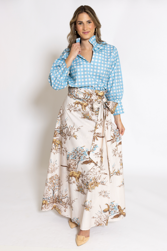 House of MBR Blue Gingham Harper Estate Top