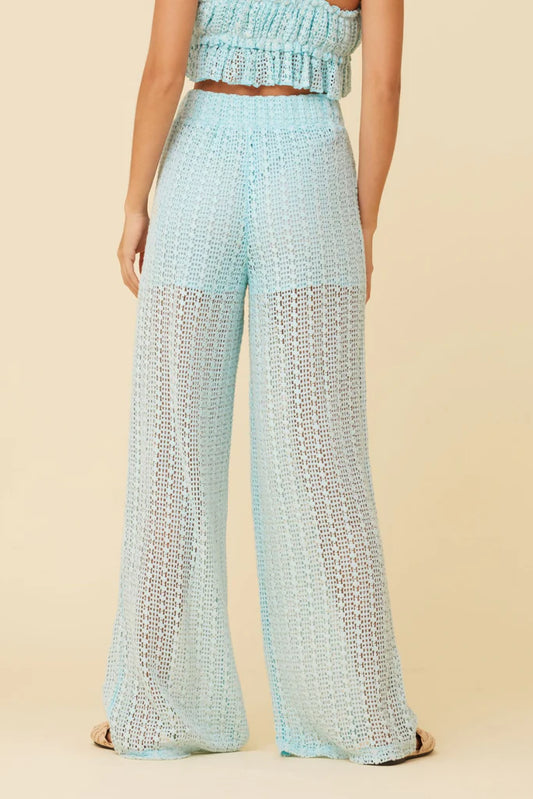 Tropical Blue Stripe Crochet Pants