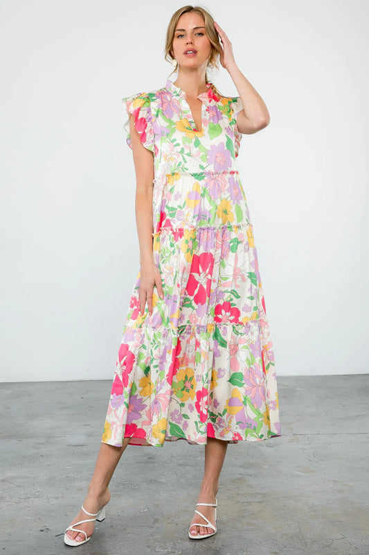 Flutter Sleeve Floral Tiered Dress
