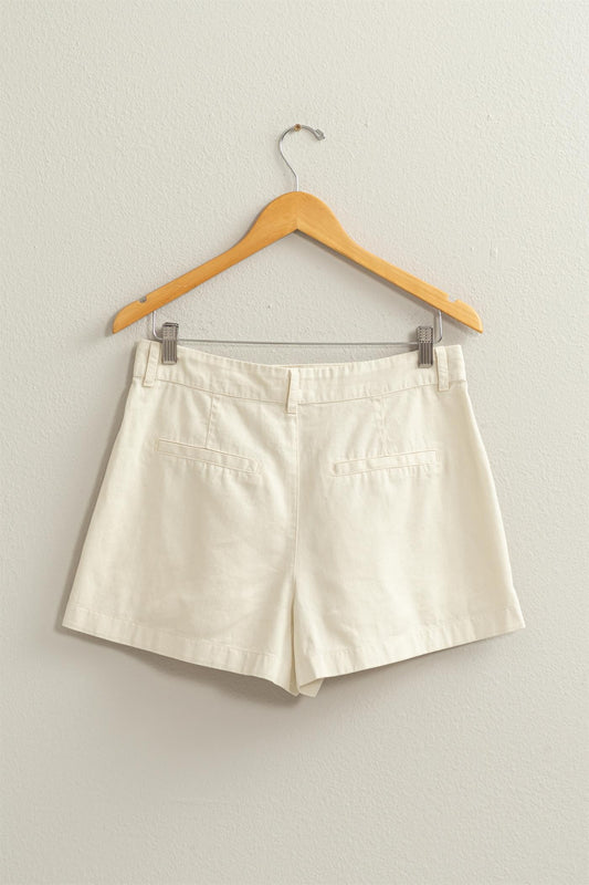 Pleated Shorts With Button Accent - Cream