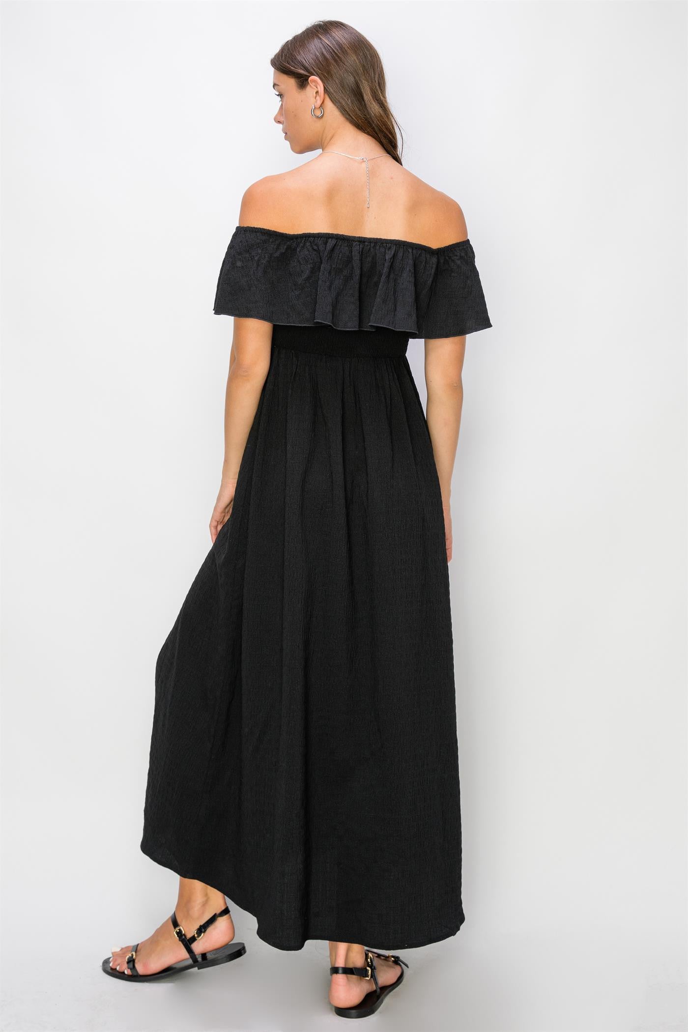 Black Ruffle Tiered Off Shoulder Dress