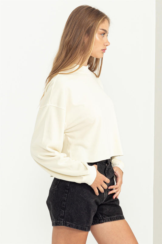 Cozy Casual Crop Sweatshirt - Cream