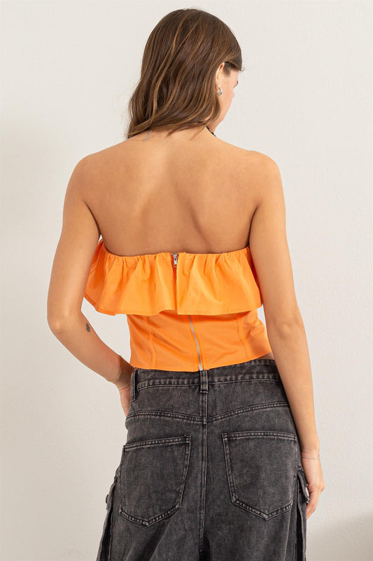 Ruffle Strapless Top (Orange)