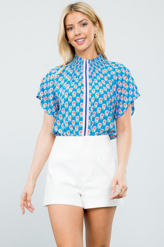 Short Sleeve Flower Print Top